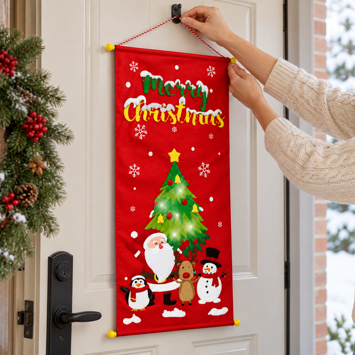 Banner de ușă de Crăciun Merry Christmas, exemplu de utilizare