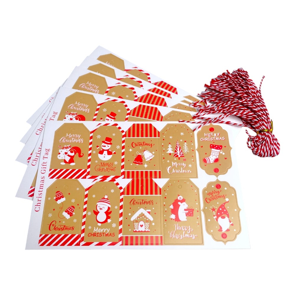 Etichete dreptunghiulare Crăciun cu șnur - model 6 (set 50 buc) 1 - craftup.ro