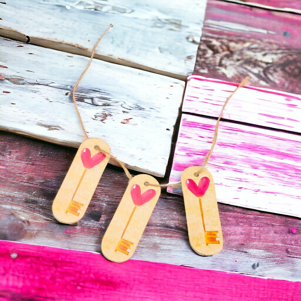 Etichete ovale cu sfoară model cheie inimă - roz (set 50 buc) 2 - craftup.ro