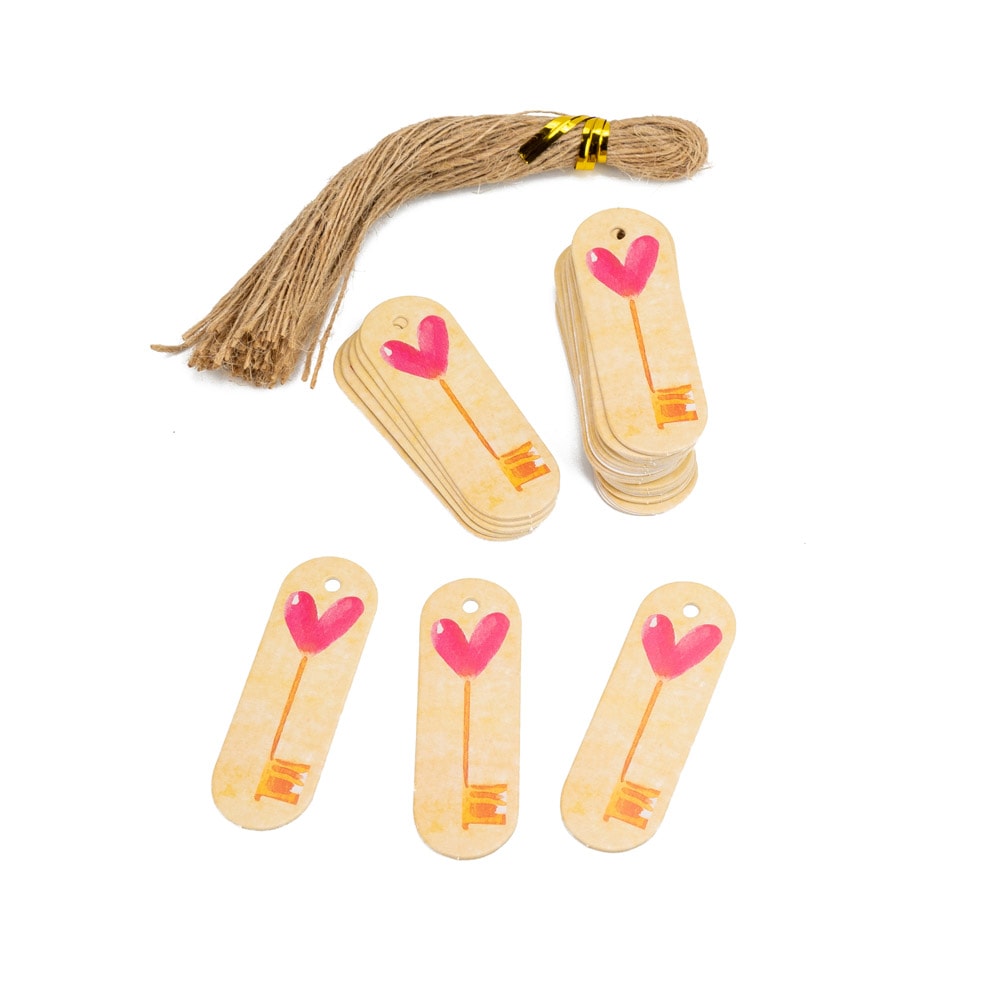 Etichete ovale cu sfoară model cheie inimă - roz (set 50 buc) 4 - craftup.ro