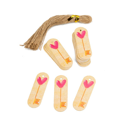 Etichete ovale cu sfoară model cheie inimă - roz (set 50 buc) 4 - craftup.ro