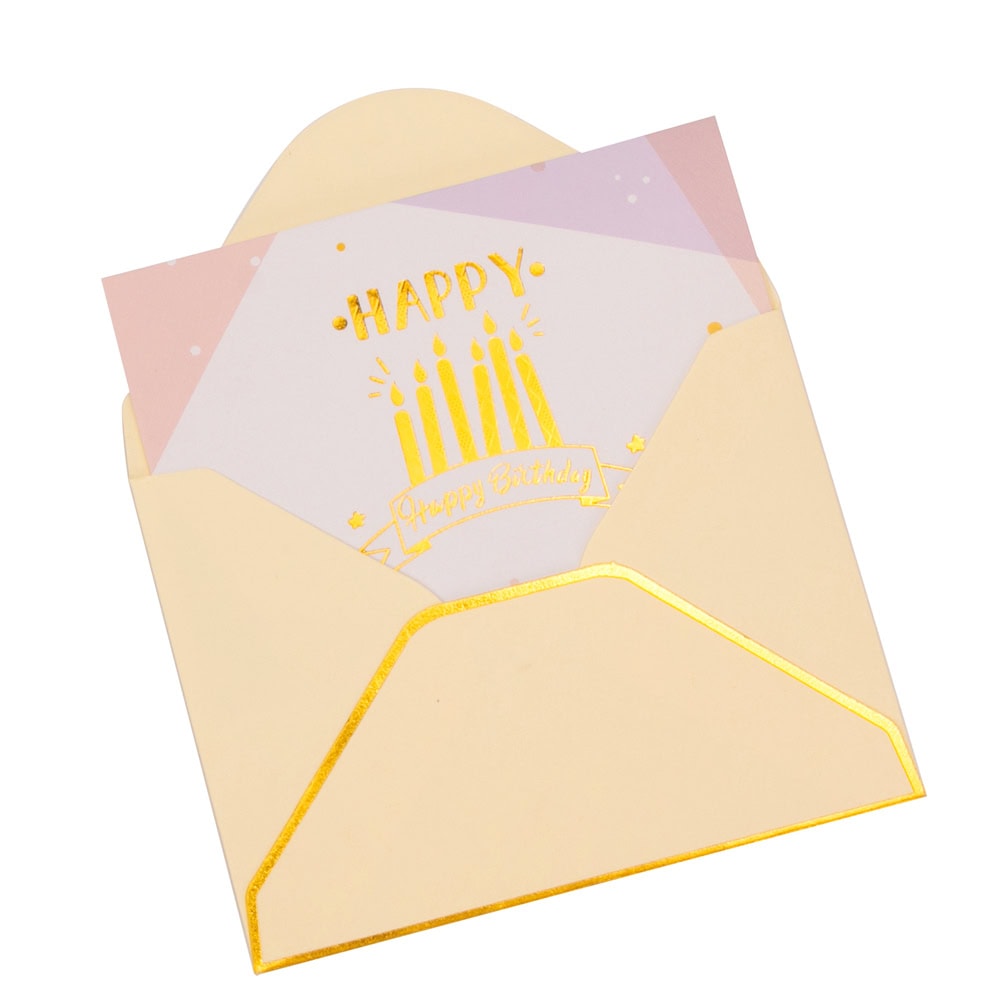 Felicitări hârtie cu mesaj auriu Happy Birthday - model lumânări (set 6 buc) 1 - craftup.ro