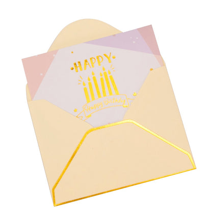 Felicitări hârtie cu mesaj auriu Happy Birthday - model lumânări (set 6 buc) 1 - craftup.ro