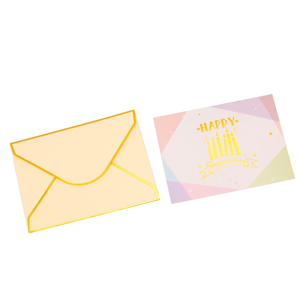 Felicitări hârtie cu mesaj auriu Happy Birthday - model lumânări (set 6 buc)