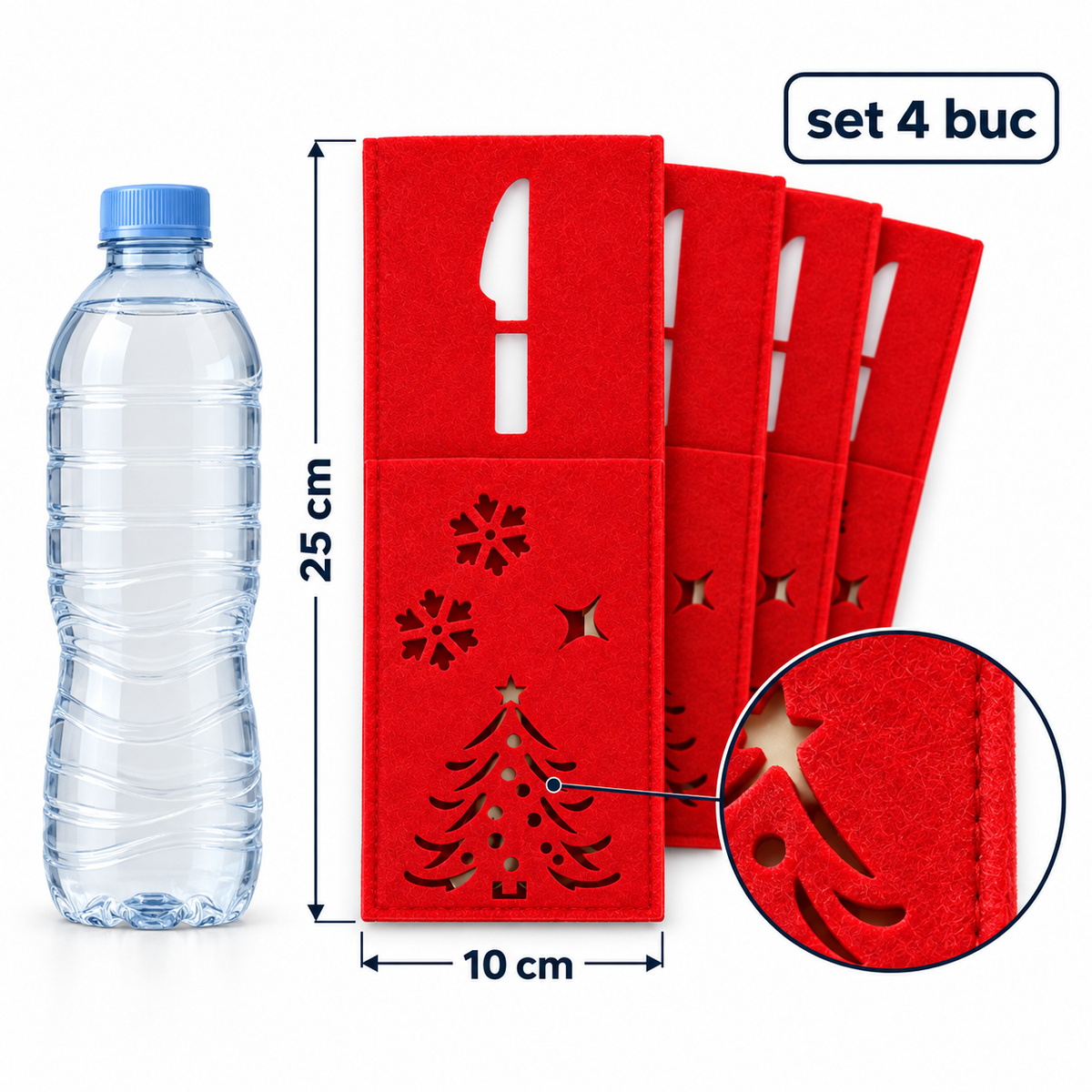 Huse pentru tacâmuri de Crăciun din fetru roșu, dimensiuni