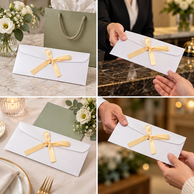 Plicuri sidefate cu fundiță din satin - alb (set 10 buc), detalii - CraftUp