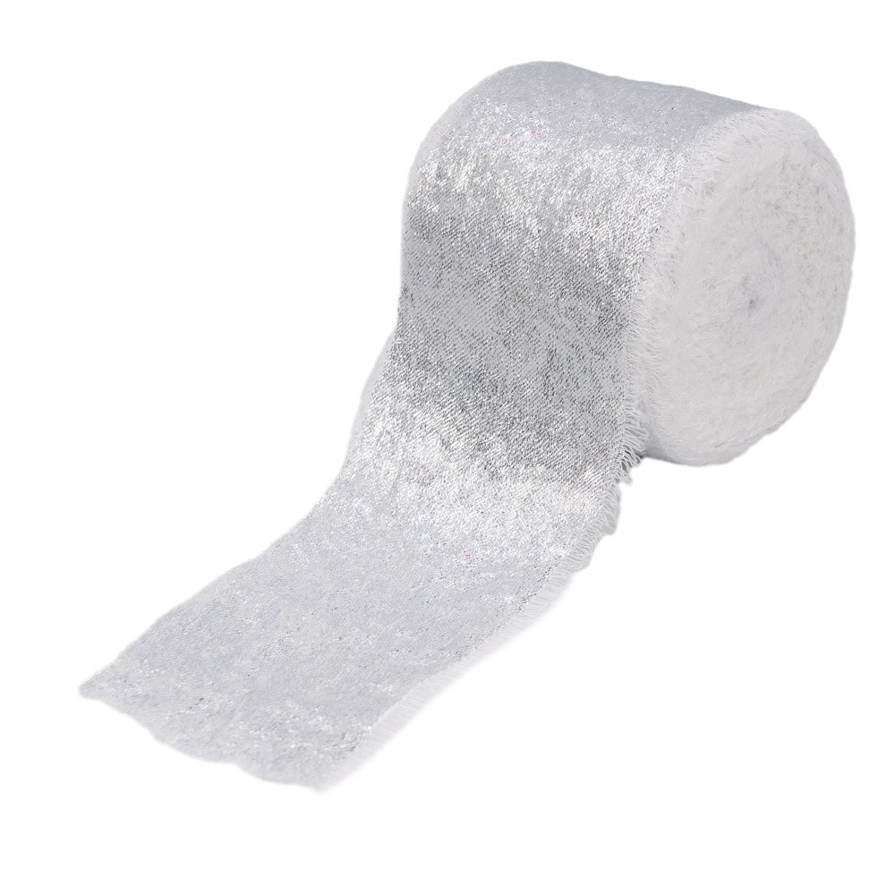 Panglică textil strălucitoare cu margini nefinisate - alb - 4cm x 5m - 3 - craftup.ro
