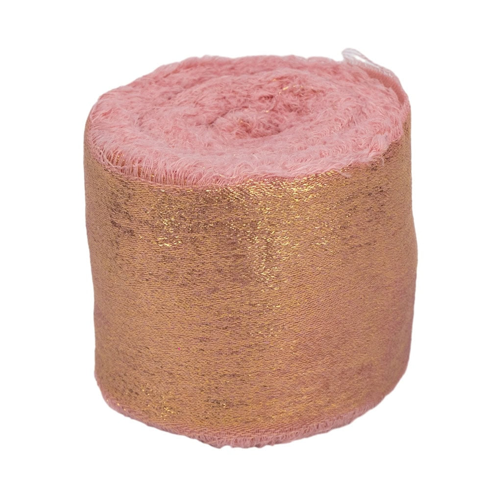 Panglică textil strălucitoare cu margini nefinisate - roz - 4cm x 5m - 1 - craftup.ro