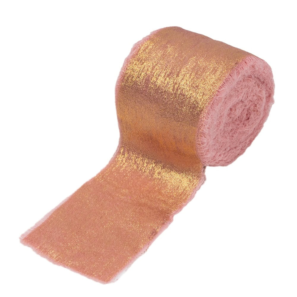 Panglică textil strălucitoare cu margini nefinisate - roz - 4cm x 5m - 3 - craftup.ro