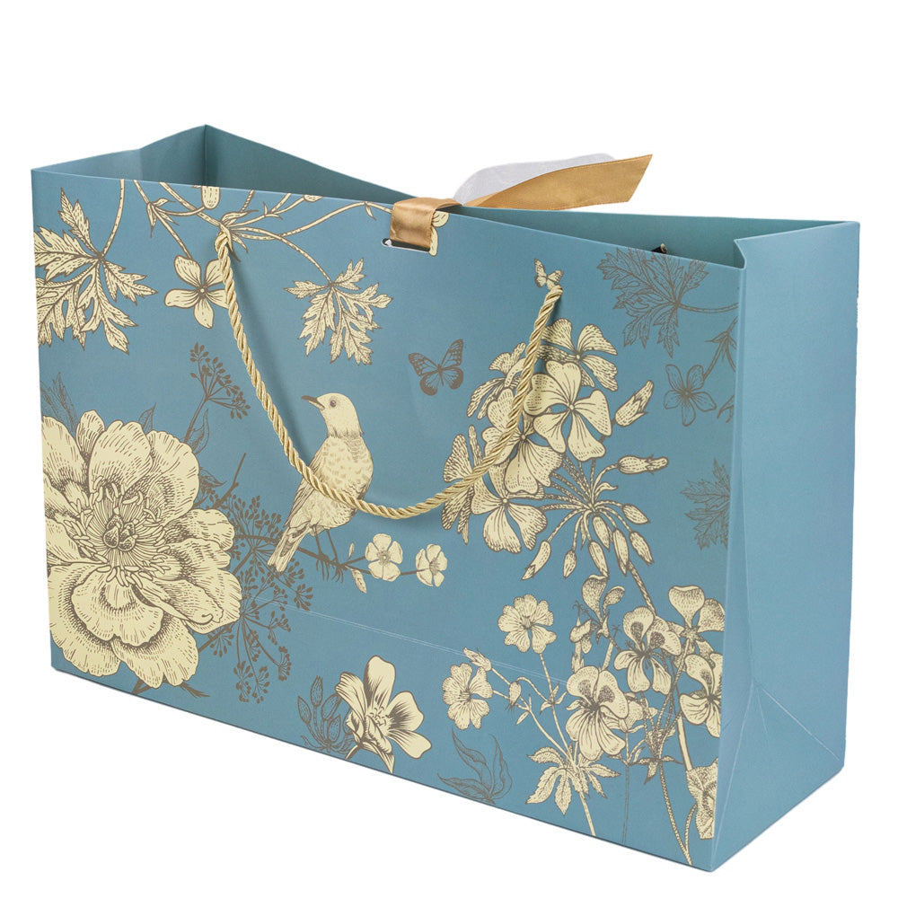 Pungă model floral cu 2 panglici colorate și mâner din sfoară - turcoaz (set 10 buc) 36x12x24cm 4 - craftup.ro
