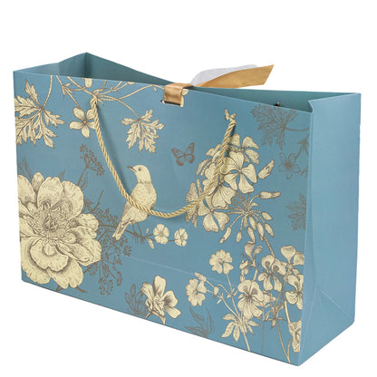 Pungă model floral cu 2 panglici colorate și mâner din sfoară - turcoaz (set 10 buc) 36x12x24cm 4 - craftup.ro
