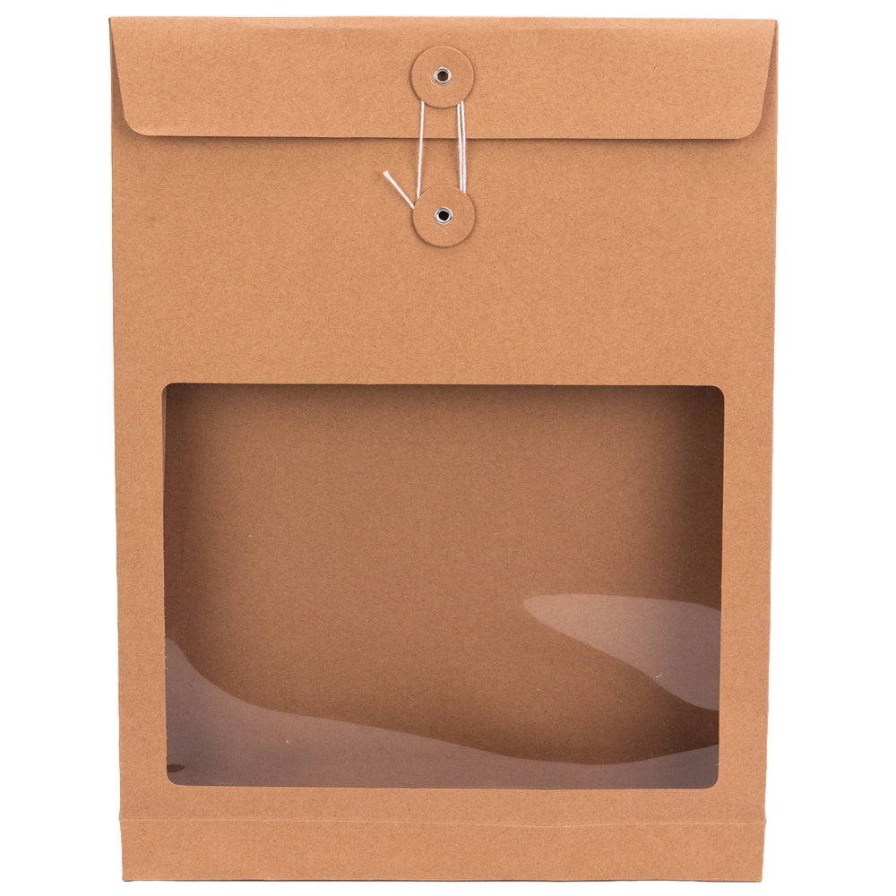 Pungă stand up cu ferestră și închidere cu sfoară - kraft (set 10 buc) 36x27x5cm 1 - craftup.ro