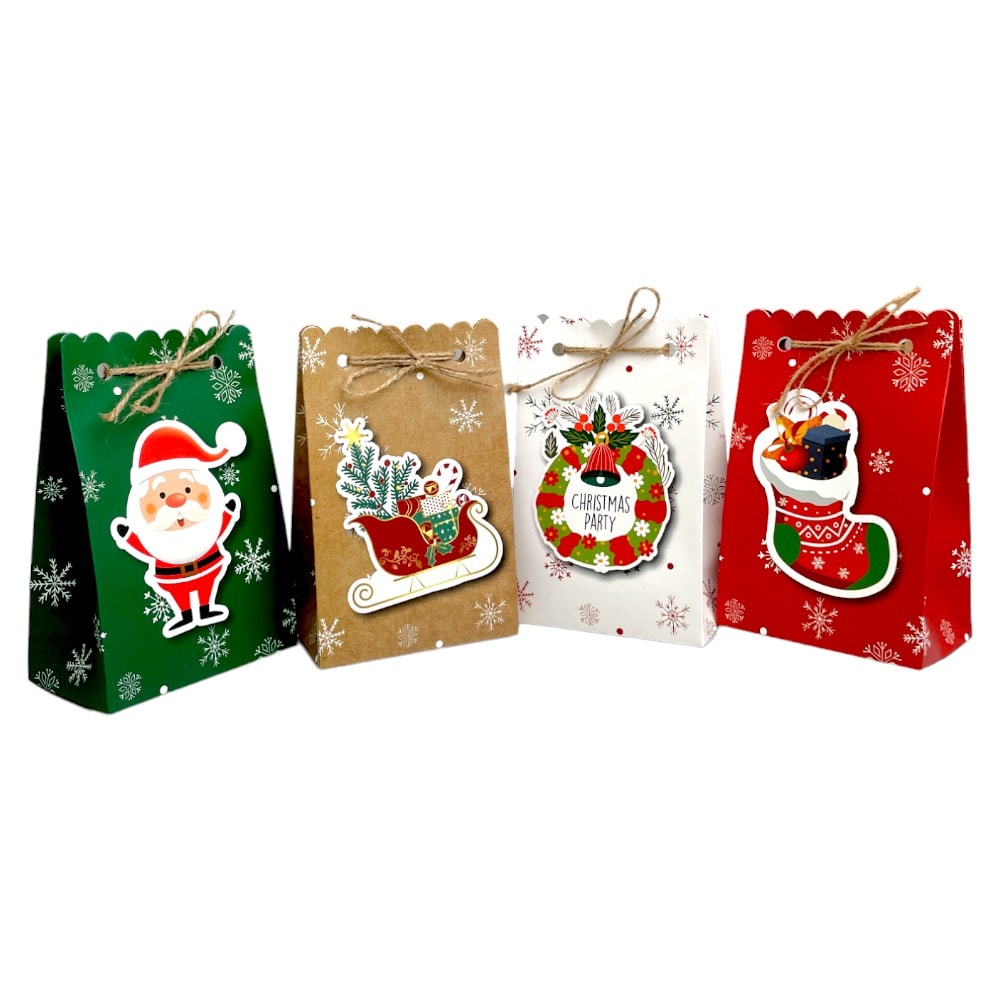 Pungi Crăciun cu sfoară iută mix 4 modele 3D (set 24 buc) 7x11.5x18cm 1 - craftup.ro
