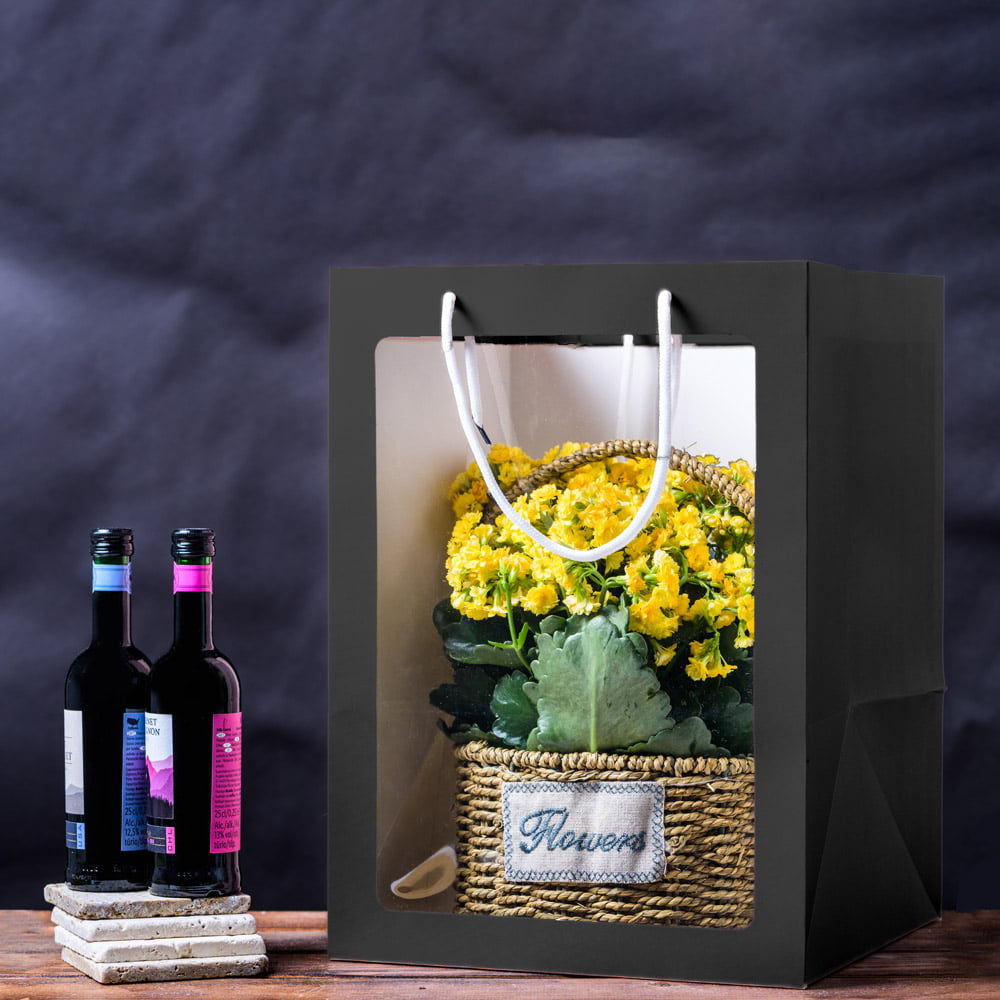Pungi hârtie cu fereastră - negru c1 - craftup.ro