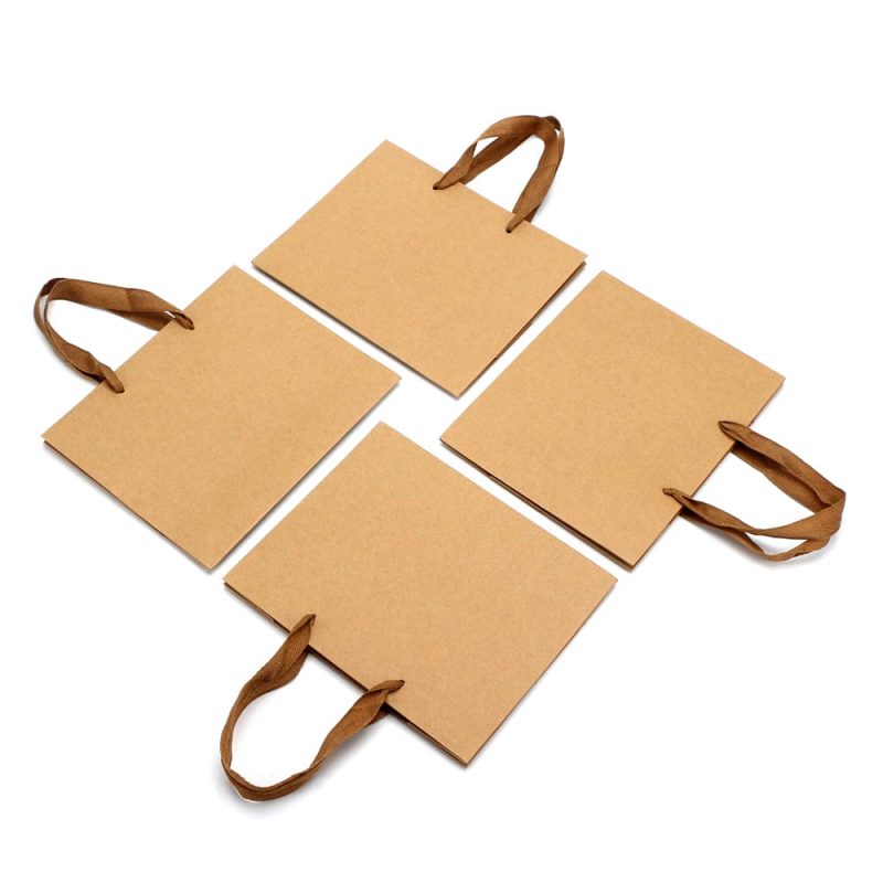 Pungi kraft dreptunghiulare cu mâner textil (set 12 buc)