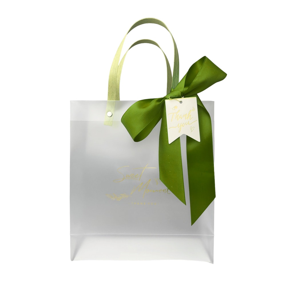 Pungi mate cu fundă și cartonaș Thank you - verde 2 - craftup.ro
