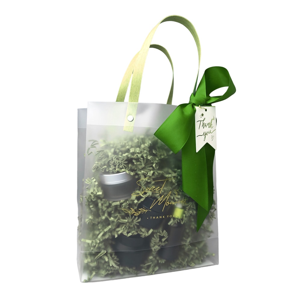 Pungi mate cu fundă și cartonaș Thank you - verde 3 - craftup.ro