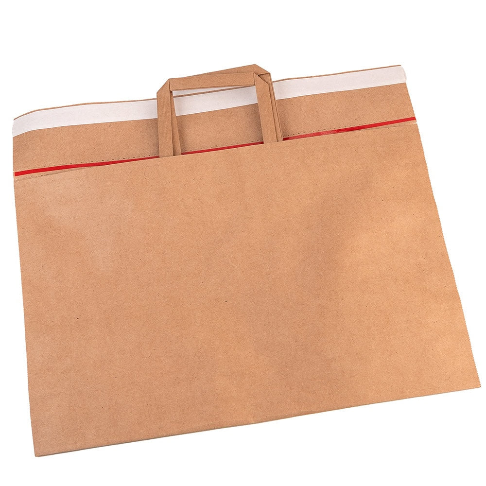 Pungi refolosibile cu mâner ascuns, sigiliu și adeziv - kraft (set 10 buc) 1 - craftup.ro