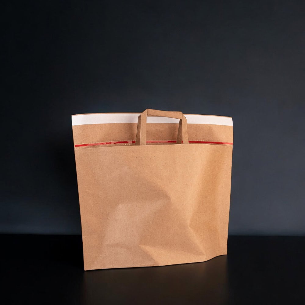 Pungi refolosibile cu mâner ascuns, sigiliu și adeziv - kraft (set 10 buc) 2 - craftup.ro