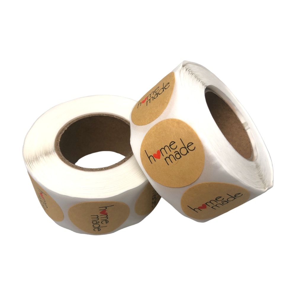 Rolă 500 stickere rotunde Homemade 2.5cm - kraft