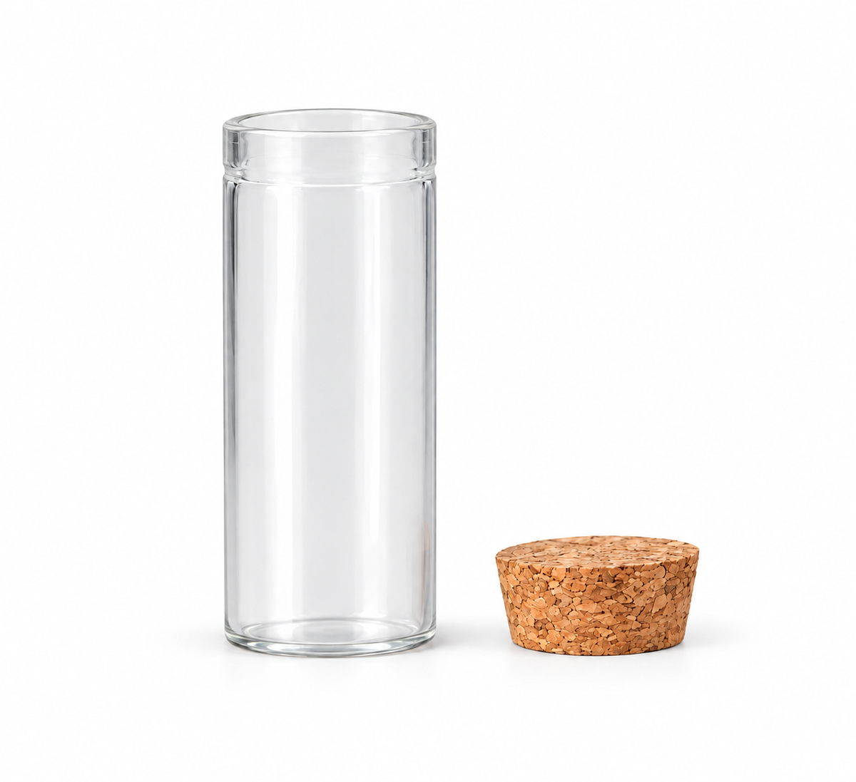 Sticluță transparentă tip eprubetă cu dop de plută 30 ml