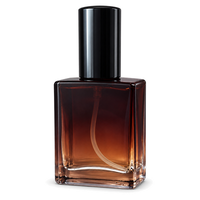 Sticluță de parfum pătrată cu spray și capac negru, 15 ml - ambră - CraftUp