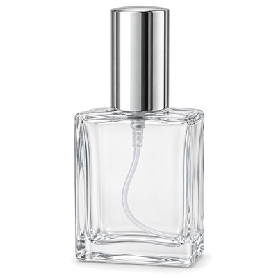 Sticluță de parfum pătrată cu spray și capac argintiu, 15 ml - transparentă - CraftUp