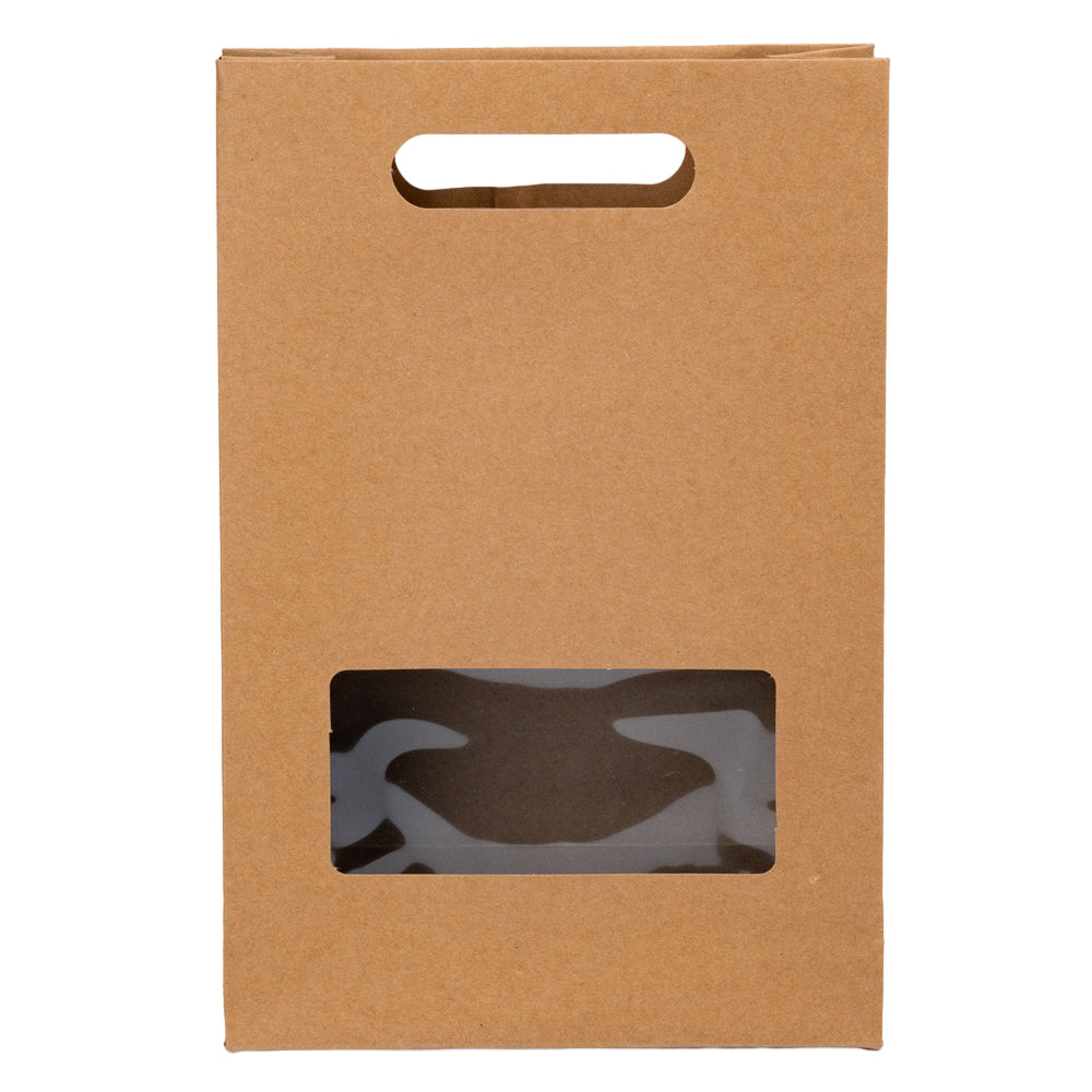 Sacoșâ hârtie cu mâner integrat și fereastră - kraft (set 12 buc) 30x20x8cm - 1 craftup.ro