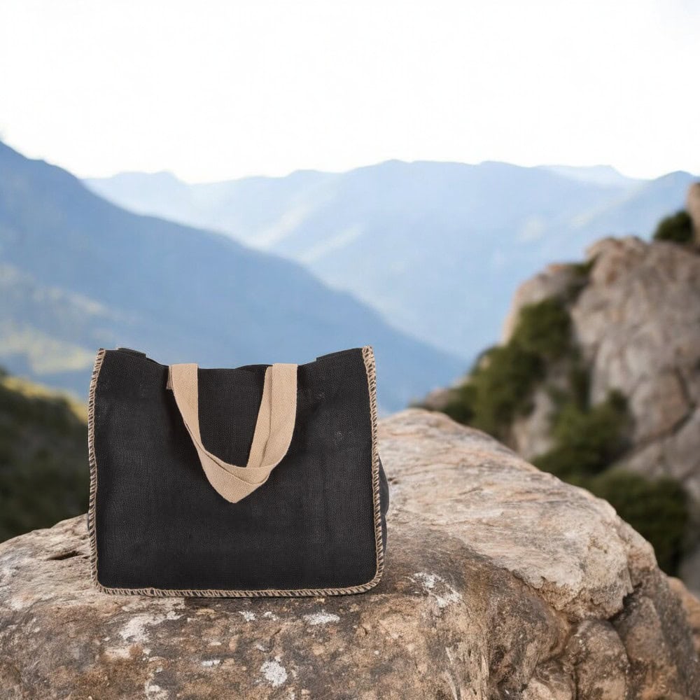 Sacosă textil cu cusături contrastante - negru (set 10 buc) 4 - craftup.ro