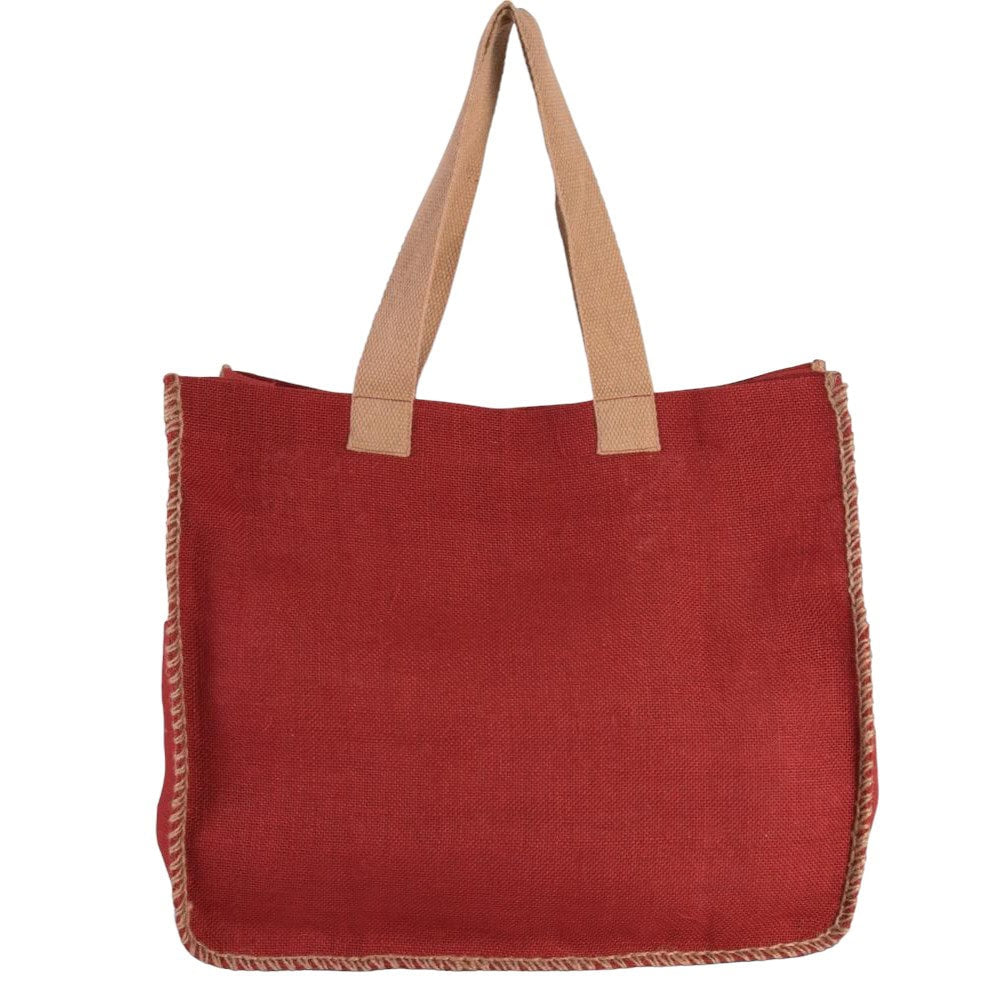 Sacosă textil cu cusături contrastante - roșu (set 10 buc) 1 - craftup.ro