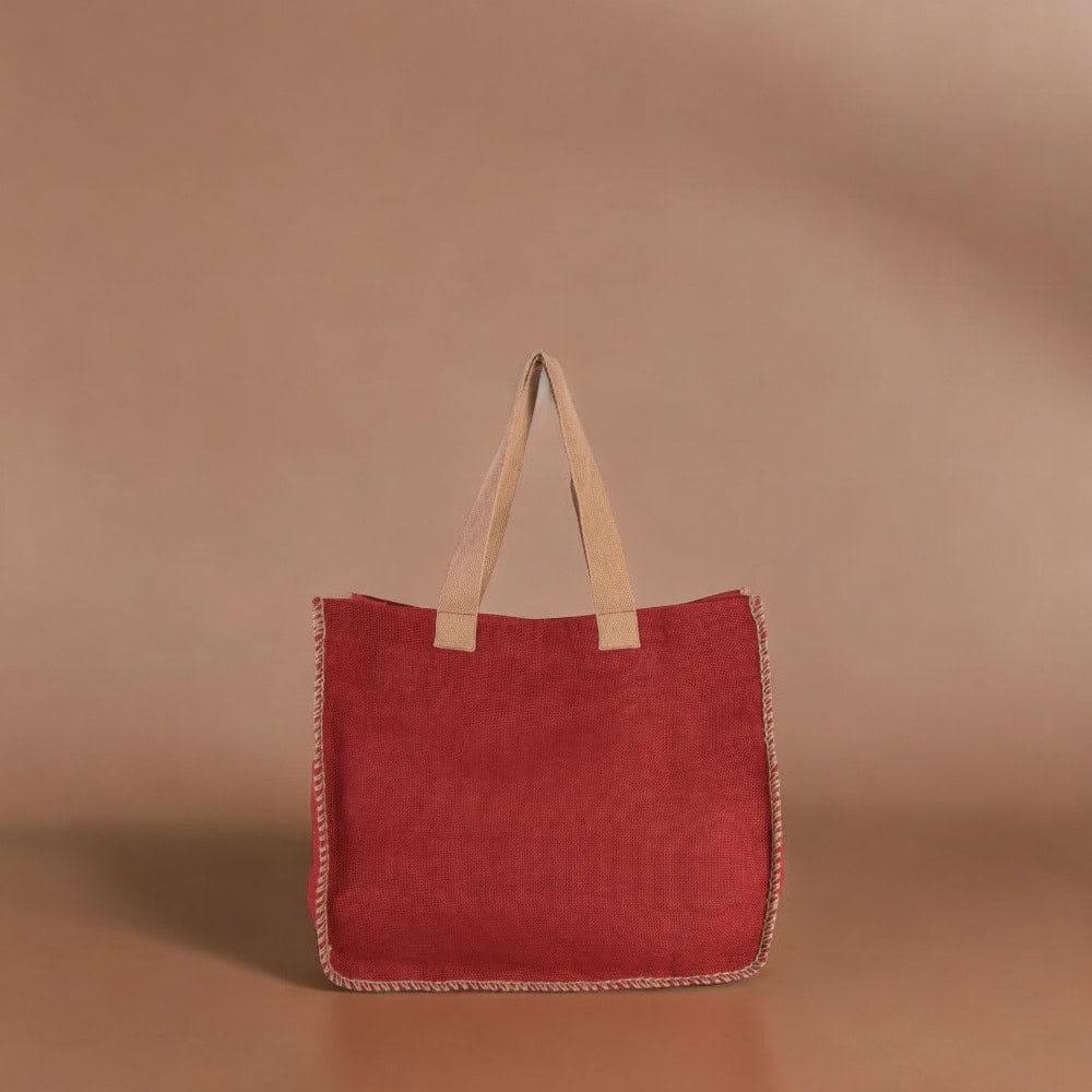 Sacosă textil cu cusături contrastante - roșu (set 10 buc) 4 - craftup.ro