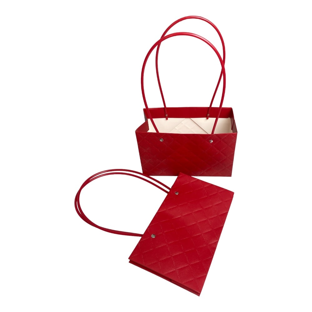 Sacoșe dreptunghiulare model romburi cu mâner - roșu (set 10 buc)