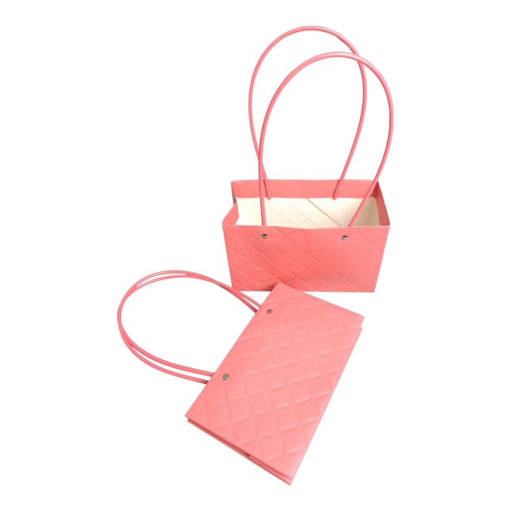 Sacoșe dreptunghiulare model romburi cu mâner - roz (set 10 buc) 2 - craftup.ro