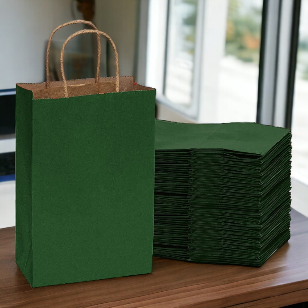 Sacoșe hârtie cu mâner răsucit - verde închis 4 - craftup.ro