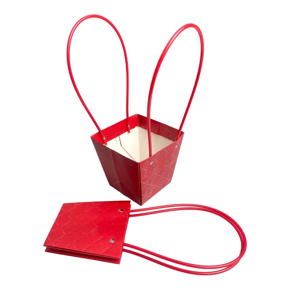 Sacoșe trapez model romburi cu mâner - roșu (set 10 buc) 3 - craftup.ro