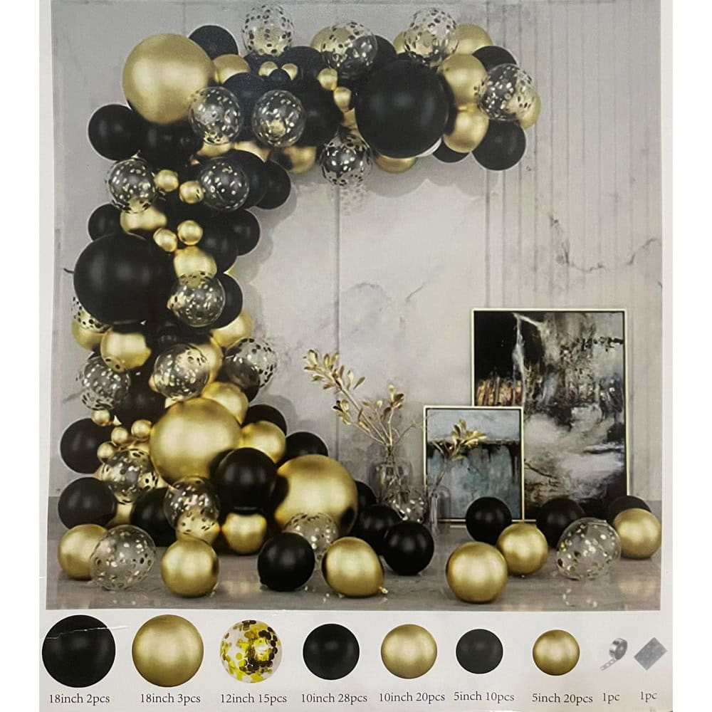 Set 100 baloane stil arcadă - model 8 negru și auriu 1 - craftup.ro