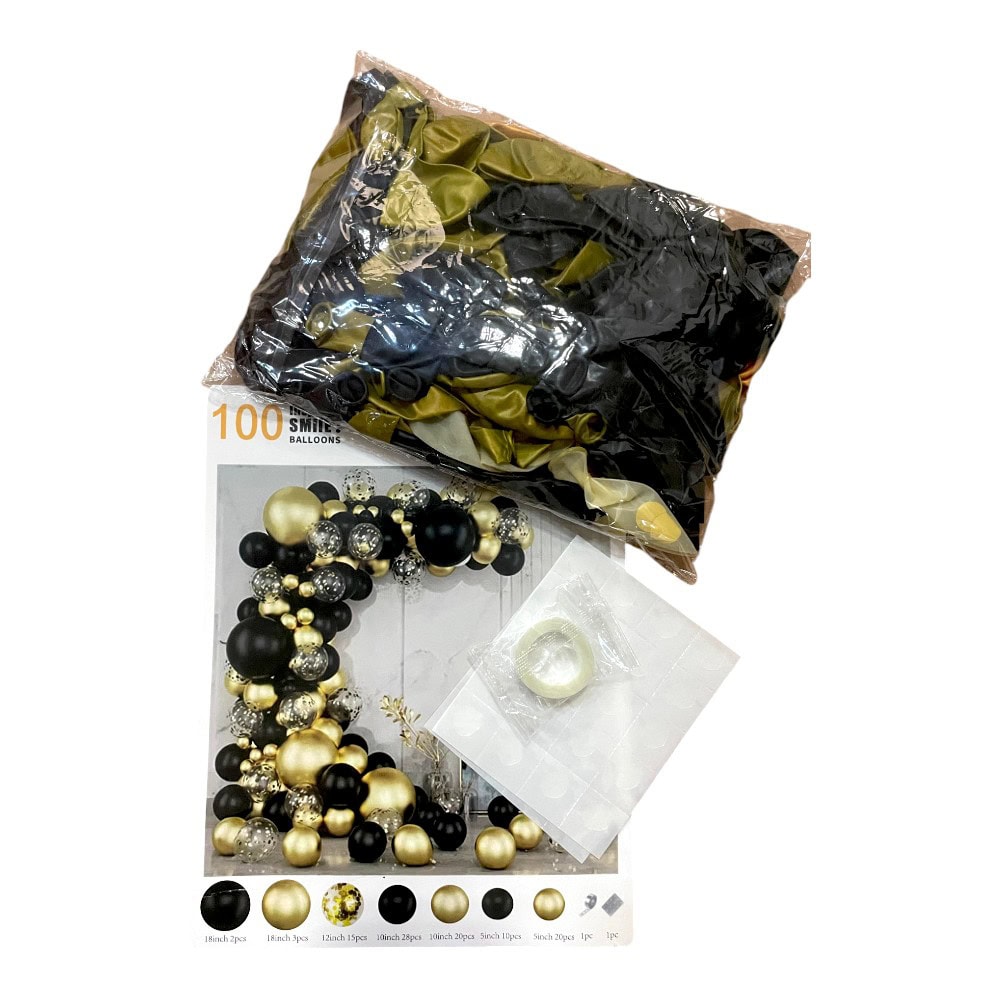 Set 100 baloane stil arcadă - model 8 negru și auriu 2 - craftup.ro