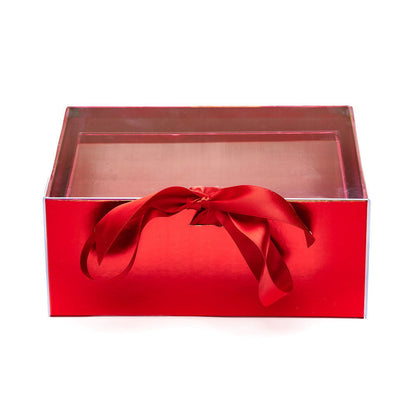 Set 2 cutii dreptunghiulare cu fereastră transparentă și panglică - roșu 3 - craftup.ro