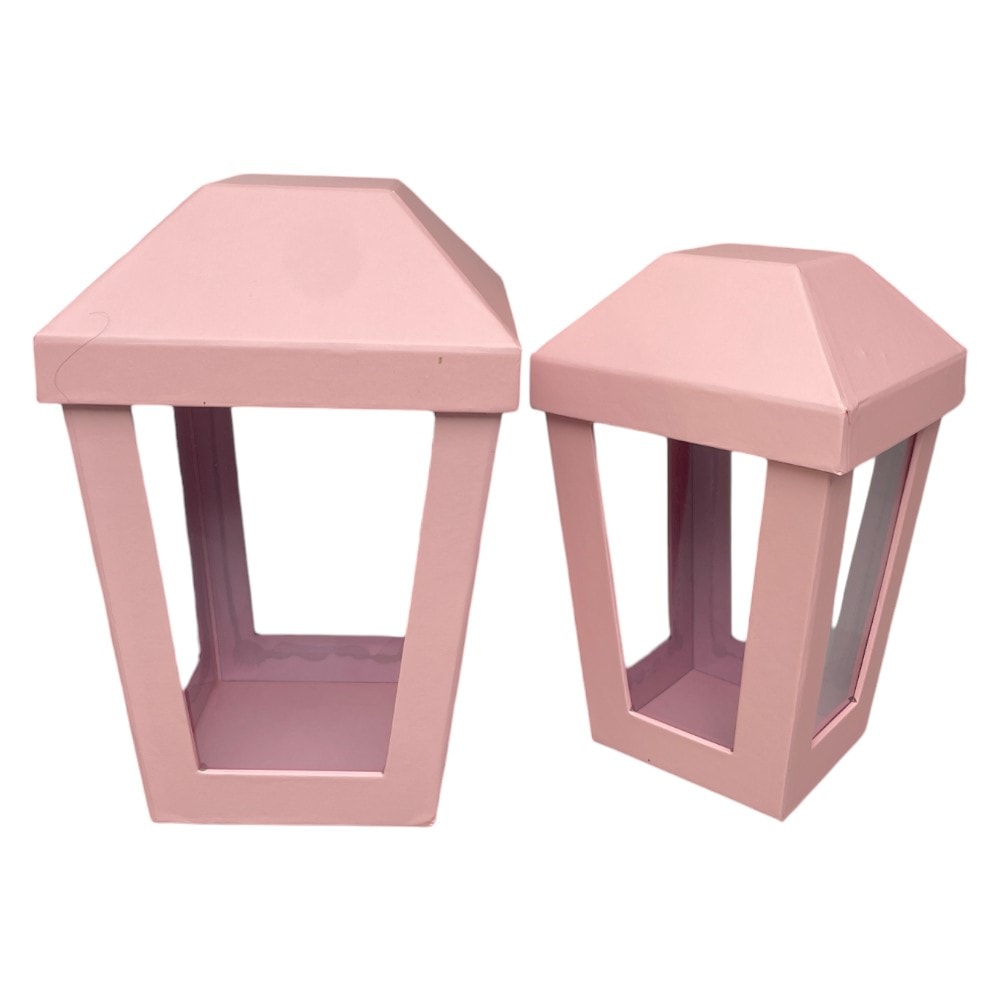 Set 2 cutii în formă de felinar cu capac - roz 1 - craftup.ro