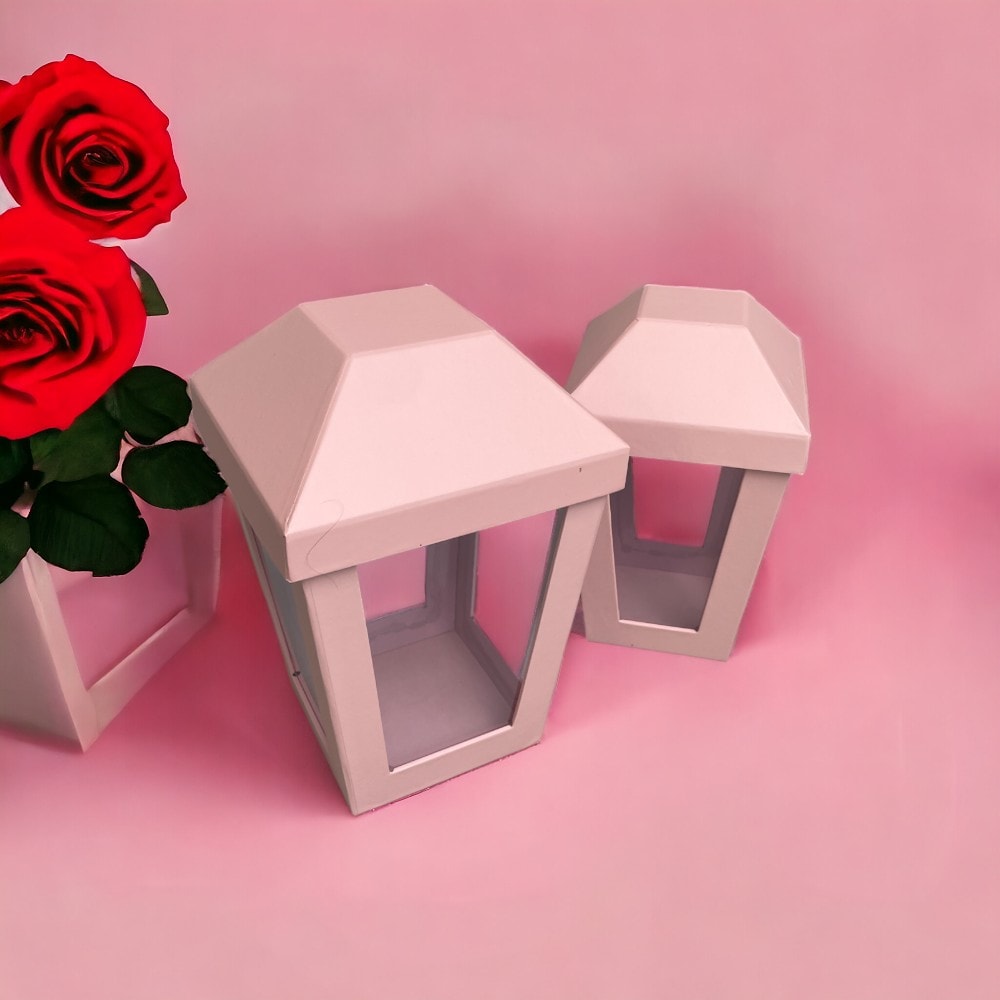 Set 2 cutii în formă de felinar cu capac - roz 2 - craftup.ro