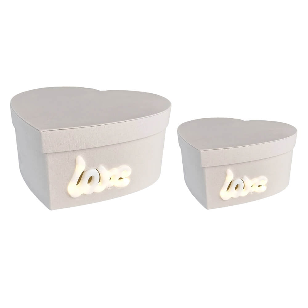 Set 2 cutii inimă catifelate Love luminat - alb 1 - craftup.ro
