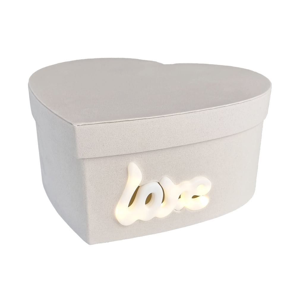 Set 2 cutii inimă catifelate Love luminat - alb 2 - craftup.ro