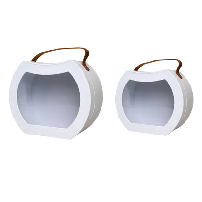 Set 2 cutii rotunjite cu mâner maro și fereastră - alb 3 - craftup.ro