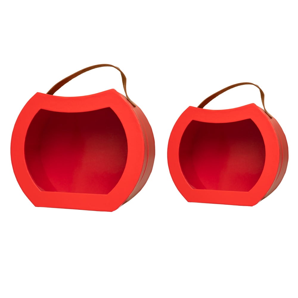 Set 2 cutii rotunjite cu mâner maro și fereastră - roșu 3 - craftup.ro