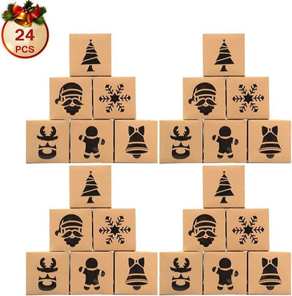 Set 24 cutii de Crăciun cu 6 modele de ferestre diferite - kraft 1 - crafup.ro