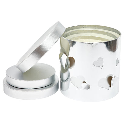 Set 3 cutii rotunde lucioase cu inimi - argintiu 2 - craftup.ro