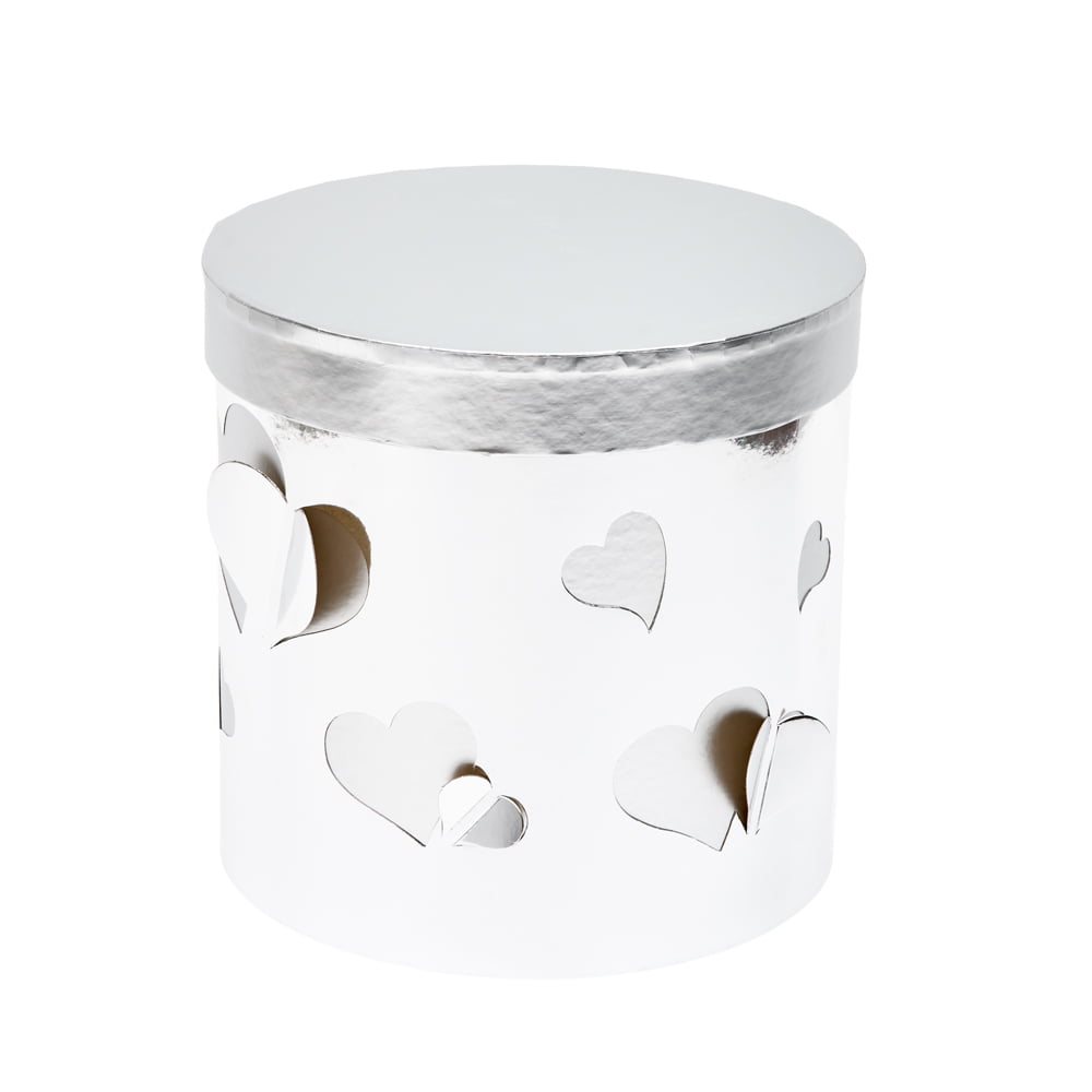 Set 3 cutii rotunde lucioase cu inimi - argintiu 3 - craftup.ro