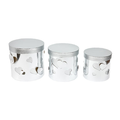 Set 3 cutii rotunde lucioase cu inimi - argintiu 4 - craftup.ro