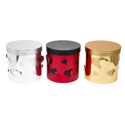 Set 3 cutii rotunde lucioase cu inimi - mix 1 - craftup.ro