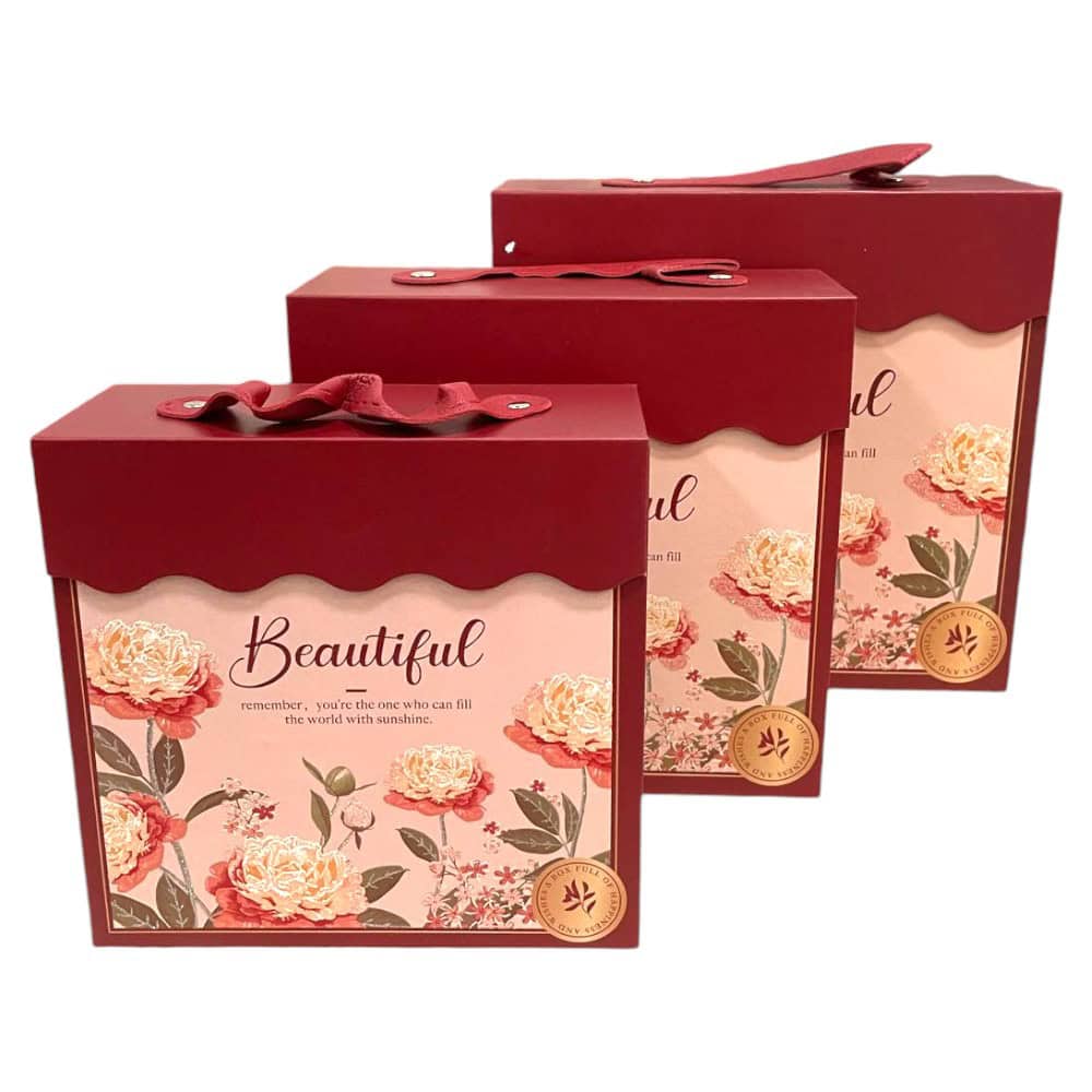 Set 3 cutii stil gentuță pentru cadouri cu mâner - model 1 roșu 1 - craftup.ro
